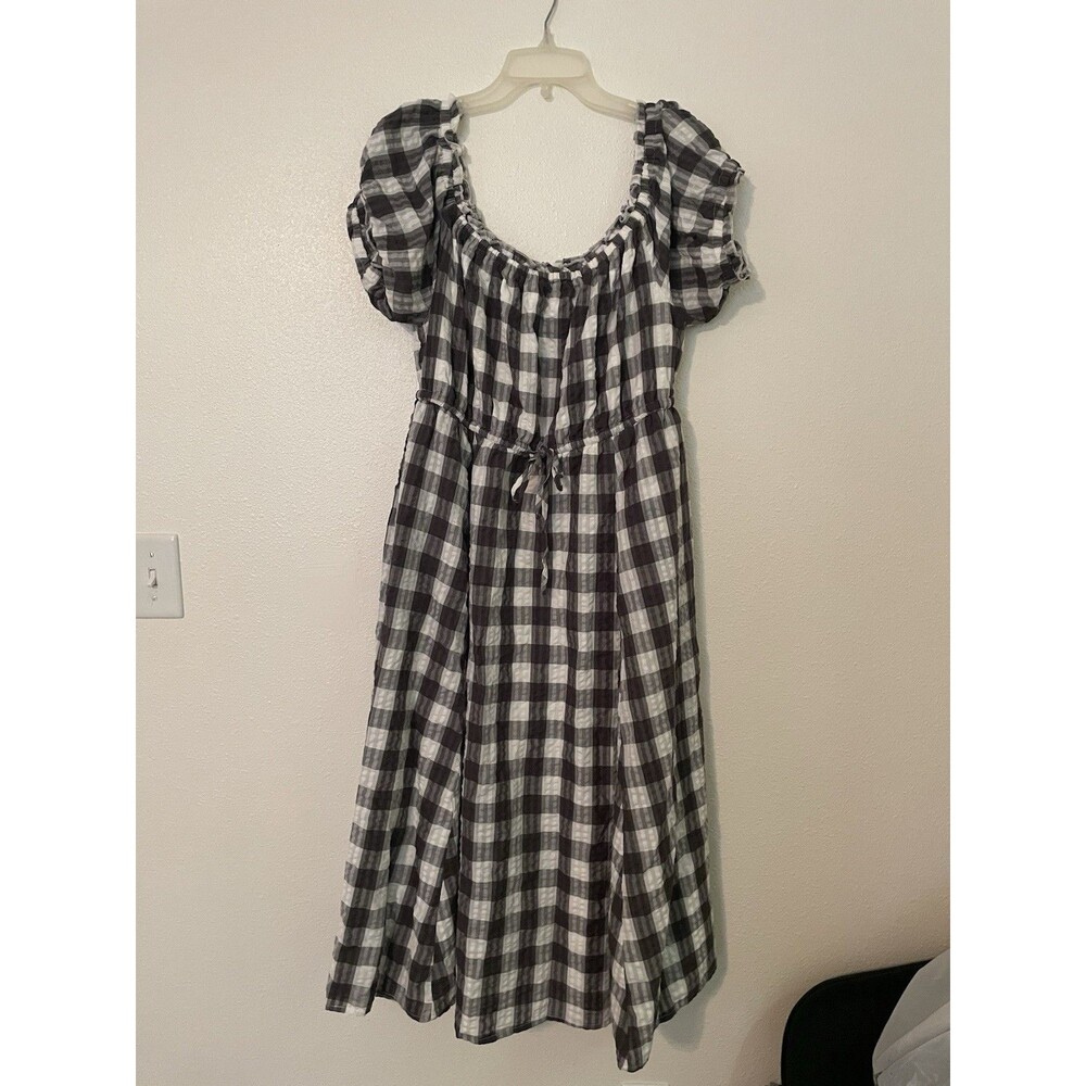 Torrid Checkered Gray Cottage Core Off Shoulder Sleeve Dress Size 1 Plus Size